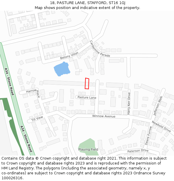 18, PASTURE LANE, STAFFORD, ST16 1GJ: Location map and indicative extent of plot