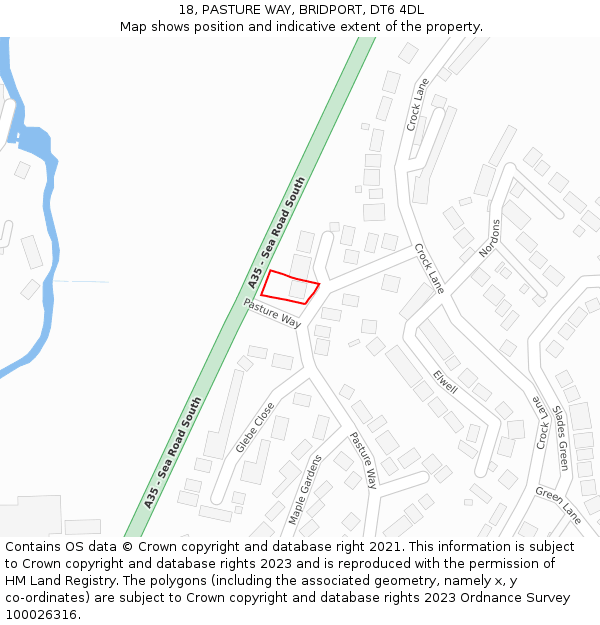 18, PASTURE WAY, BRIDPORT, DT6 4DL: Location map and indicative extent of plot