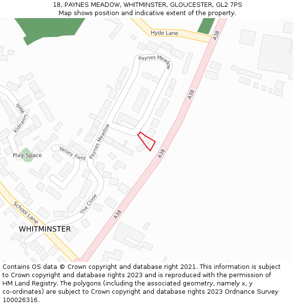 18, PAYNES MEADOW, WHITMINSTER, GLOUCESTER, GL2 7PS: Location map and indicative extent of plot