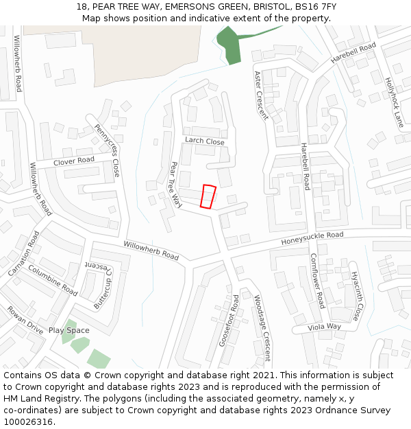 18, PEAR TREE WAY, EMERSONS GREEN, BRISTOL, BS16 7FY: Location map and indicative extent of plot