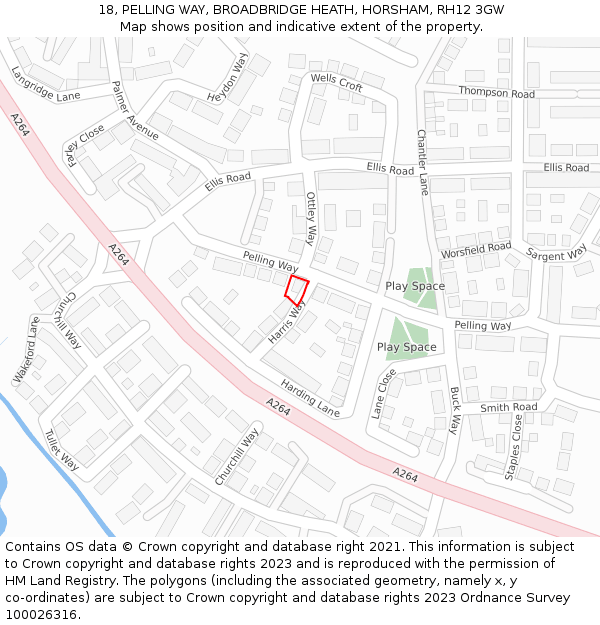 18, PELLING WAY, BROADBRIDGE HEATH, HORSHAM, RH12 3GW: Location map and indicative extent of plot