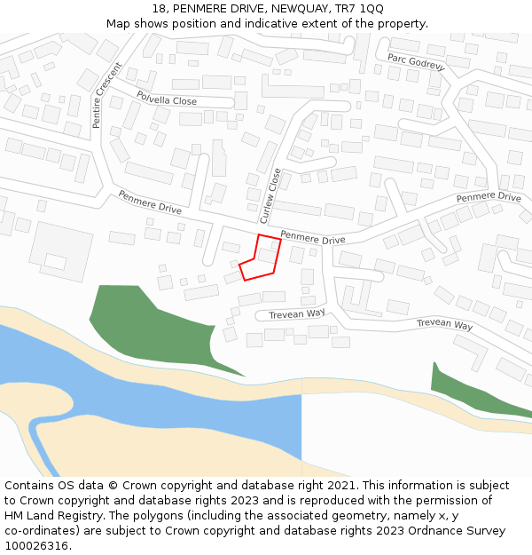 18, PENMERE DRIVE, NEWQUAY, TR7 1QQ: Location map and indicative extent of plot