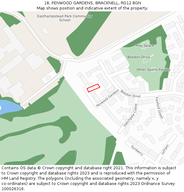 18, PENWOOD GARDENS, BRACKNELL, RG12 8GN: Location map and indicative extent of plot