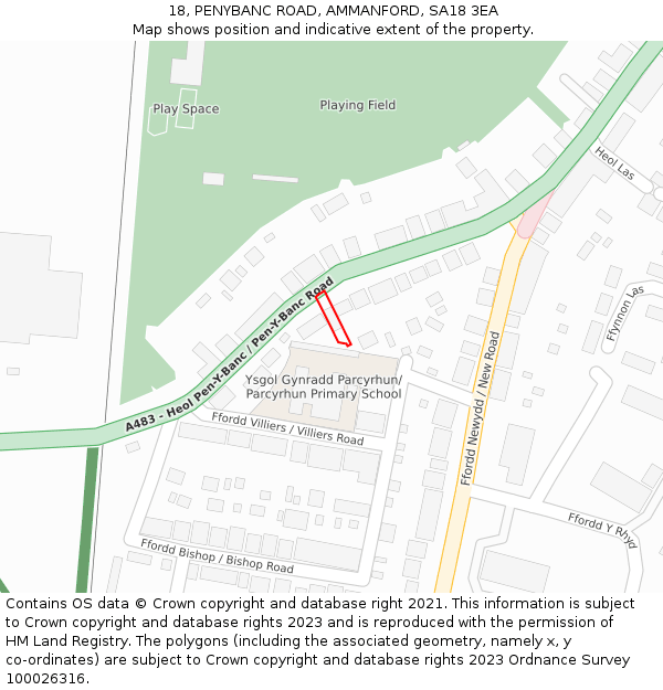 18, PENYBANC ROAD, AMMANFORD, SA18 3EA: Location map and indicative extent of plot
