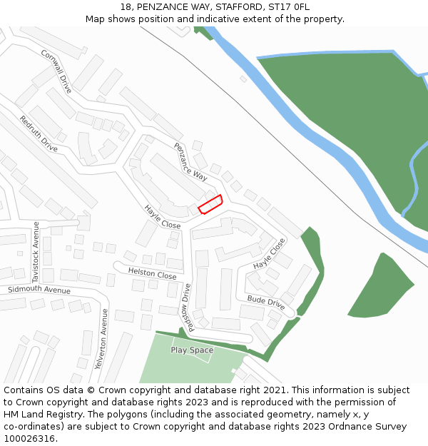 18, PENZANCE WAY, STAFFORD, ST17 0FL: Location map and indicative extent of plot
