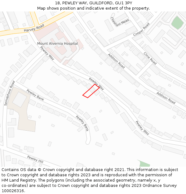 18, PEWLEY WAY, GUILDFORD, GU1 3PY: Location map and indicative extent of plot