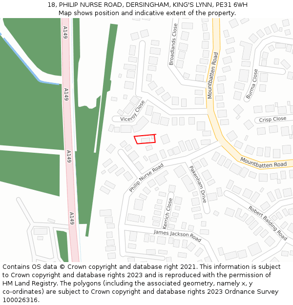 18, PHILIP NURSE ROAD, DERSINGHAM, KING'S LYNN, PE31 6WH: Location map and indicative extent of plot