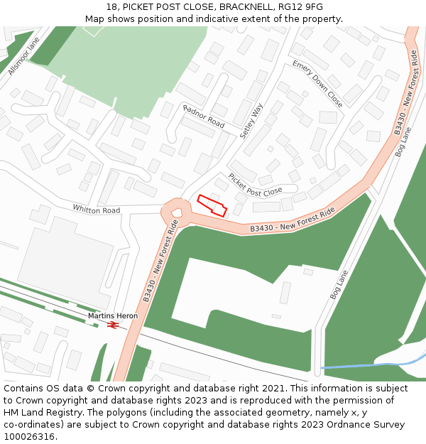 18, PICKET POST CLOSE, BRACKNELL, RG12 9FG: Location map and indicative extent of plot