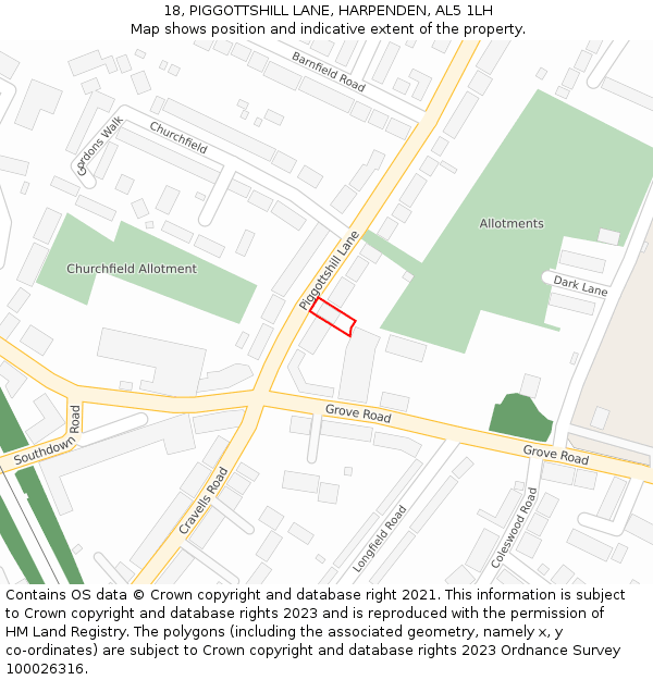18, PIGGOTTSHILL LANE, HARPENDEN, AL5 1LH: Location map and indicative extent of plot