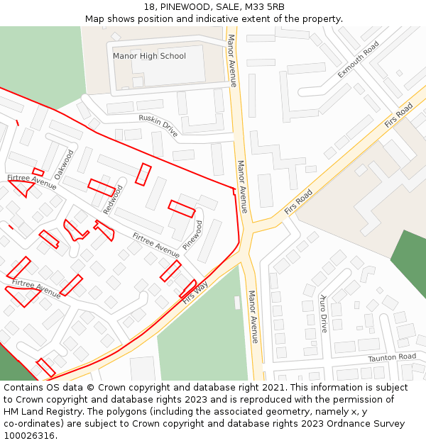 18, PINEWOOD, SALE, M33 5RB: Location map and indicative extent of plot
