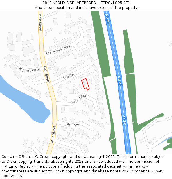 18, PINFOLD RISE, ABERFORD, LEEDS, LS25 3EN: Location map and indicative extent of plot