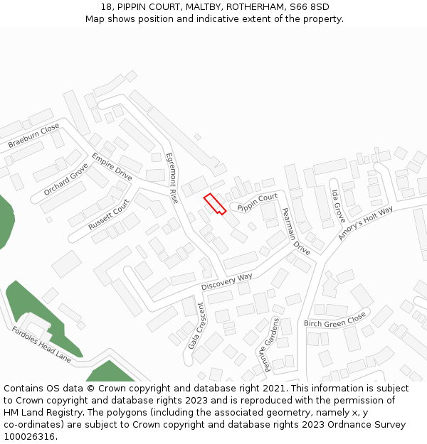 18, PIPPIN COURT, MALTBY, ROTHERHAM, S66 8SD: Location map and indicative extent of plot