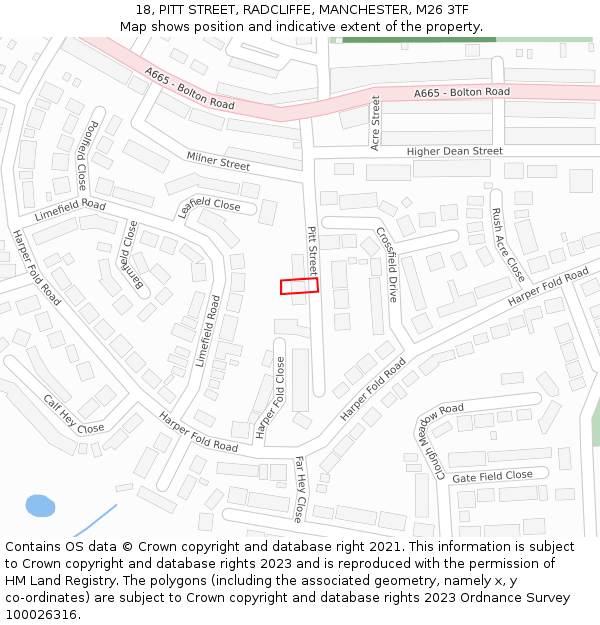 18, PITT STREET, RADCLIFFE, MANCHESTER, M26 3TF: Location map and indicative extent of plot