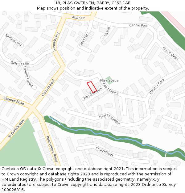 18, PLAS GWERNEN, BARRY, CF63 1AR: Location map and indicative extent of plot