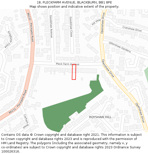 18, PLECKFARM AVENUE, BLACKBURN, BB1 8PE: Location map and indicative extent of plot
