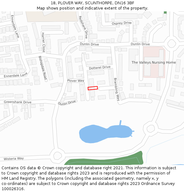18, PLOVER WAY, SCUNTHORPE, DN16 3BF: Location map and indicative extent of plot