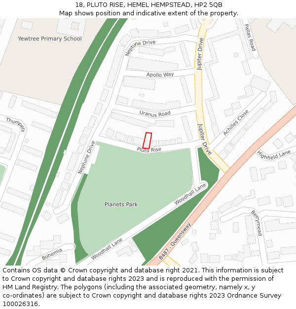 18, PLUTO RISE, HEMEL HEMPSTEAD, HP2 5QB: Location map and indicative extent of plot