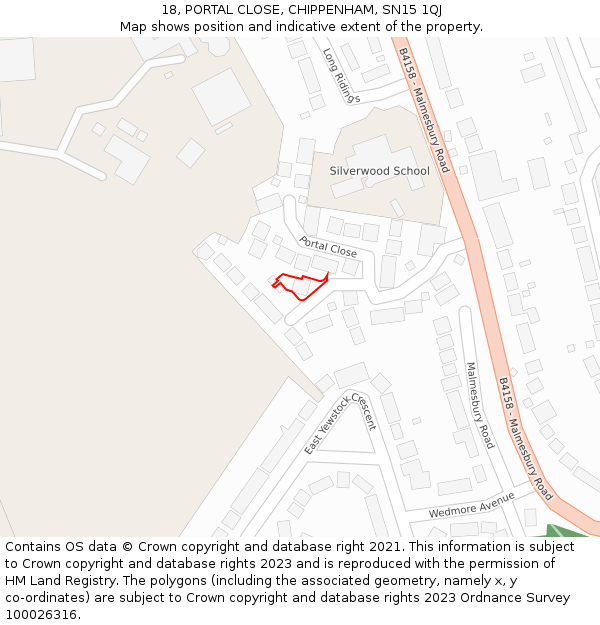 18, PORTAL CLOSE, CHIPPENHAM, SN15 1QJ: Location map and indicative extent of plot