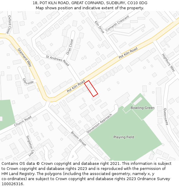 18, POT KILN ROAD, GREAT CORNARD, SUDBURY, CO10 0DG: Location map and indicative extent of plot