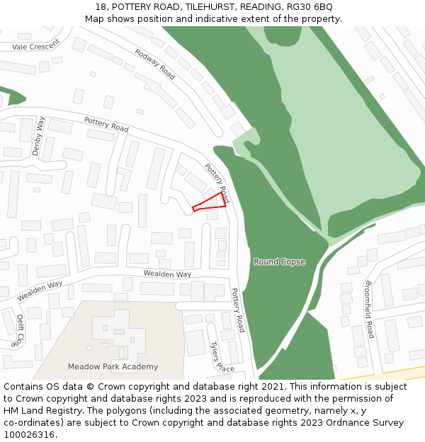 18, POTTERY ROAD, TILEHURST, READING, RG30 6BQ: Location map and indicative extent of plot