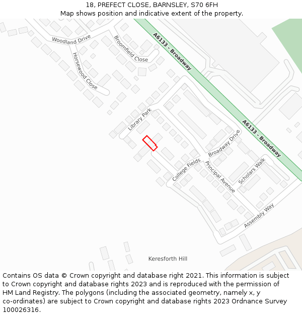 18, PREFECT CLOSE, BARNSLEY, S70 6FH: Location map and indicative extent of plot