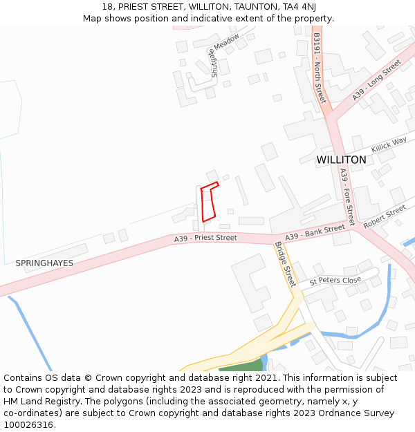 18, PRIEST STREET, WILLITON, TAUNTON, TA4 4NJ: Location map and indicative extent of plot