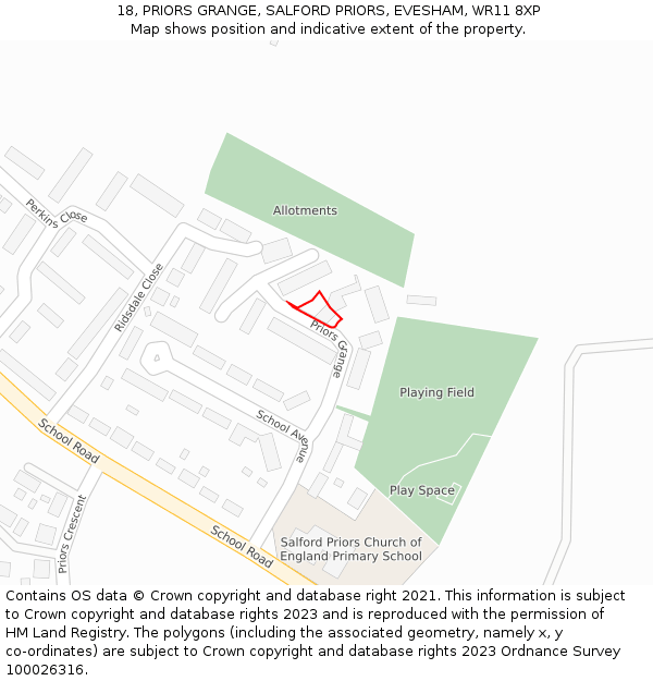 18, PRIORS GRANGE, SALFORD PRIORS, EVESHAM, WR11 8XP: Location map and indicative extent of plot