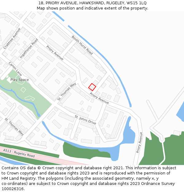 18, PRIORY AVENUE, HAWKSYARD, RUGELEY, WS15 1LQ: Location map and indicative extent of plot