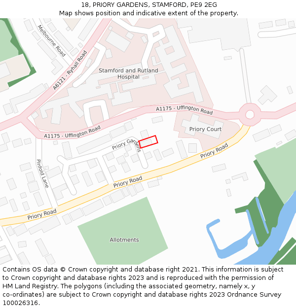 18, PRIORY GARDENS, STAMFORD, PE9 2EG: Location map and indicative extent of plot