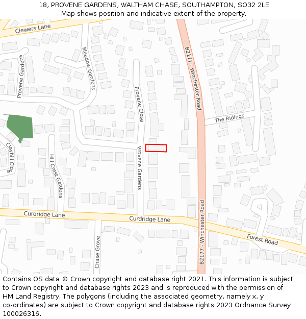 18, PROVENE GARDENS, WALTHAM CHASE, SOUTHAMPTON, SO32 2LE: Location map and indicative extent of plot