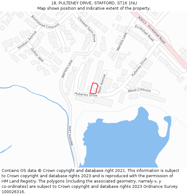 18, PULTENEY DRIVE, STAFFORD, ST16 1NU: Location map and indicative extent of plot