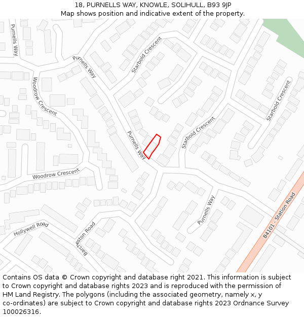 18, PURNELLS WAY, KNOWLE, SOLIHULL, B93 9JP: Location map and indicative extent of plot