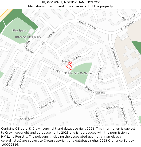 18, PYM WALK, NOTTINGHAM, NG3 2GQ: Location map and indicative extent of plot