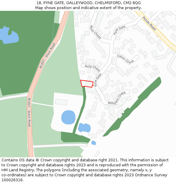 18, PYNE GATE, GALLEYWOOD, CHELMSFORD, CM2 8QG: Location map and indicative extent of plot