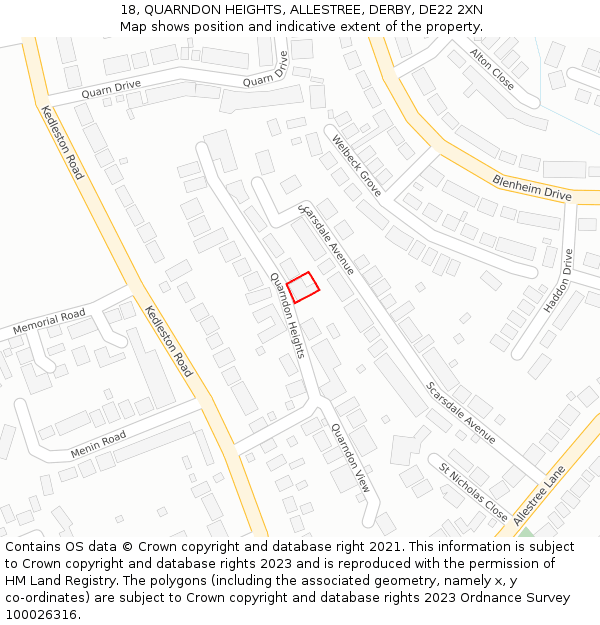 18, QUARNDON HEIGHTS, ALLESTREE, DERBY, DE22 2XN: Location map and indicative extent of plot