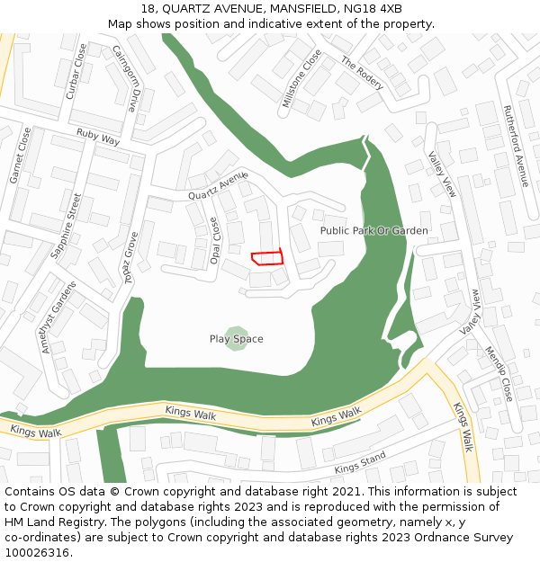 18, QUARTZ AVENUE, MANSFIELD, NG18 4XB: Location map and indicative extent of plot