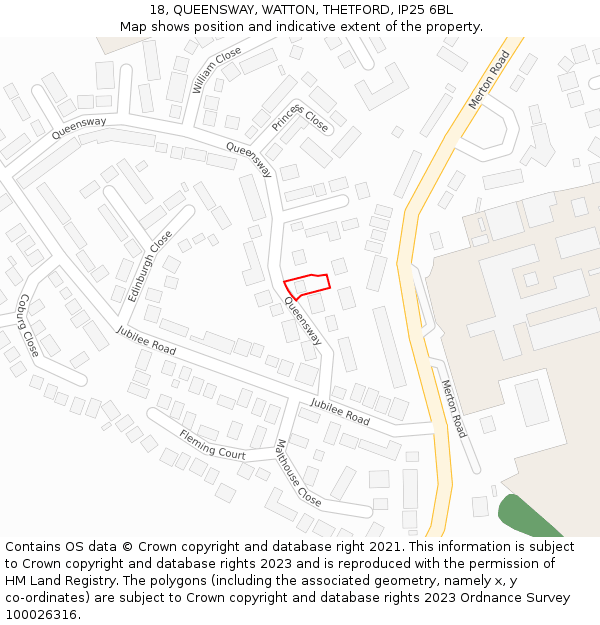 18, QUEENSWAY, WATTON, THETFORD, IP25 6BL: Location map and indicative extent of plot