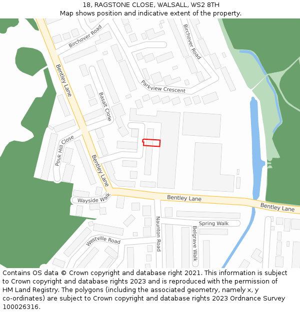 18, RAGSTONE CLOSE, WALSALL, WS2 8TH: Location map and indicative extent of plot