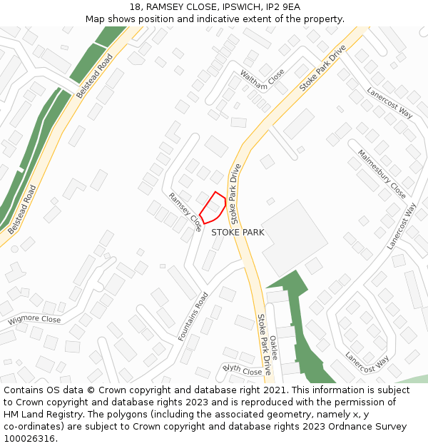 18, RAMSEY CLOSE, IPSWICH, IP2 9EA: Location map and indicative extent of plot