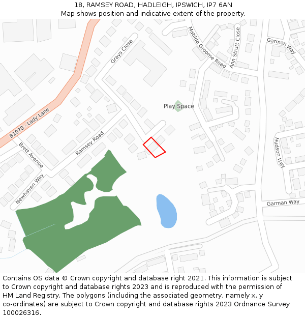 18, RAMSEY ROAD, HADLEIGH, IPSWICH, IP7 6AN: Location map and indicative extent of plot