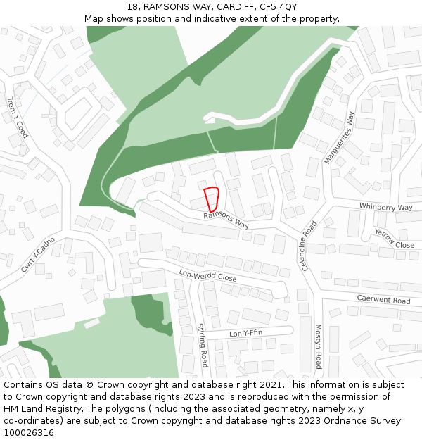 18, RAMSONS WAY, CARDIFF, CF5 4QY: Location map and indicative extent of plot