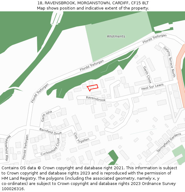 18, RAVENSBROOK, MORGANSTOWN, CARDIFF, CF15 8LT: Location map and indicative extent of plot