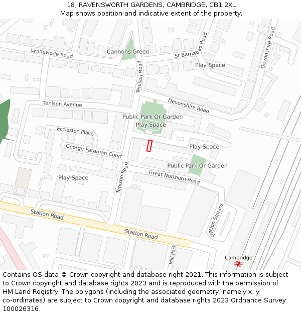18, RAVENSWORTH GARDENS, CAMBRIDGE, CB1 2XL: Location map and indicative extent of plot