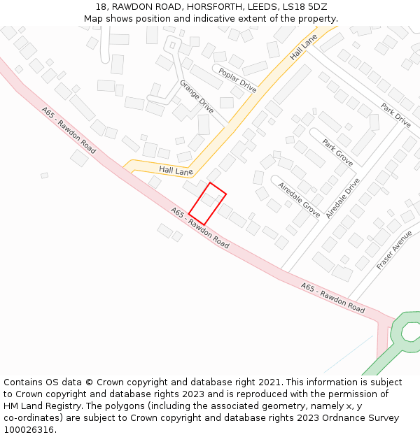 18, RAWDON ROAD, HORSFORTH, LEEDS, LS18 5DZ: Location map and indicative extent of plot
