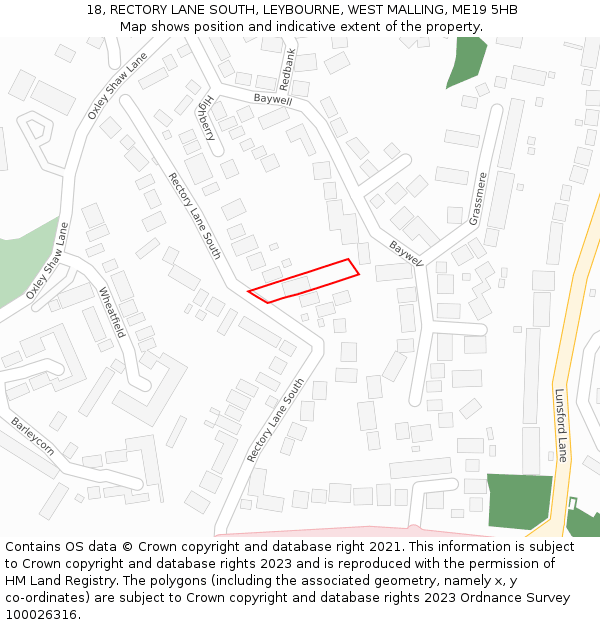 18, RECTORY LANE SOUTH, LEYBOURNE, WEST MALLING, ME19 5HB: Location map and indicative extent of plot