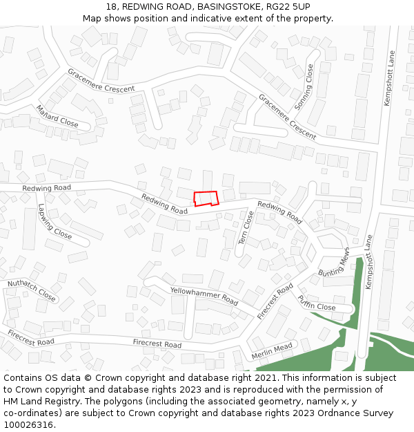 18, REDWING ROAD, BASINGSTOKE, RG22 5UP: Location map and indicative extent of plot