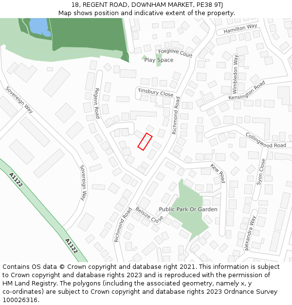 18, REGENT ROAD, DOWNHAM MARKET, PE38 9TJ: Location map and indicative extent of plot