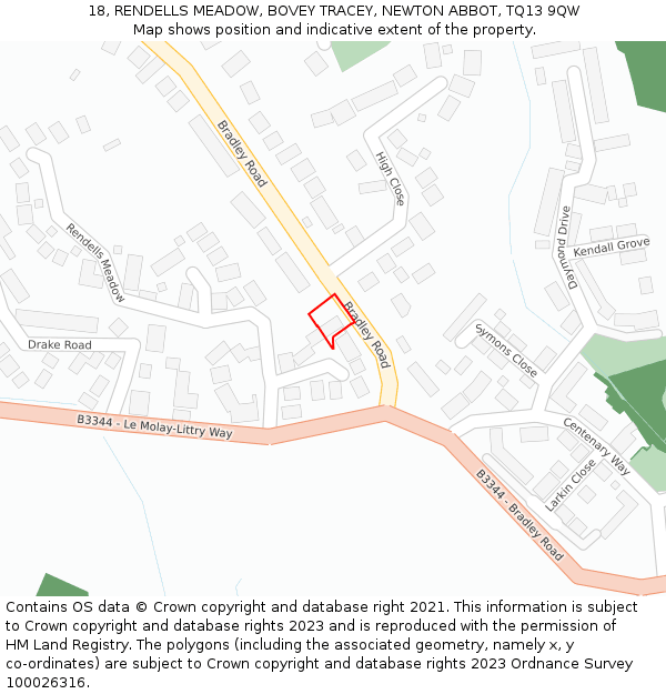 18, RENDELLS MEADOW, BOVEY TRACEY, NEWTON ABBOT, TQ13 9QW: Location map and indicative extent of plot