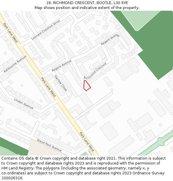 18, RICHMOND CRESCENT, BOOTLE, L30 6YE: Location map and indicative extent of plot