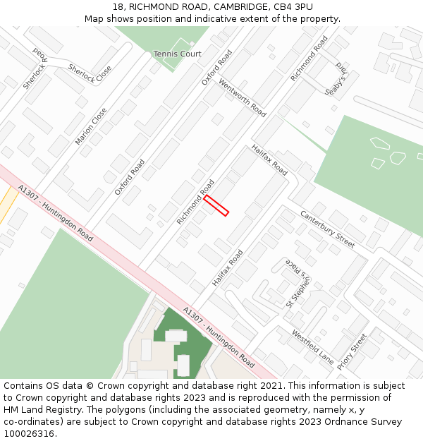 18, RICHMOND ROAD, CAMBRIDGE, CB4 3PU: Location map and indicative extent of plot